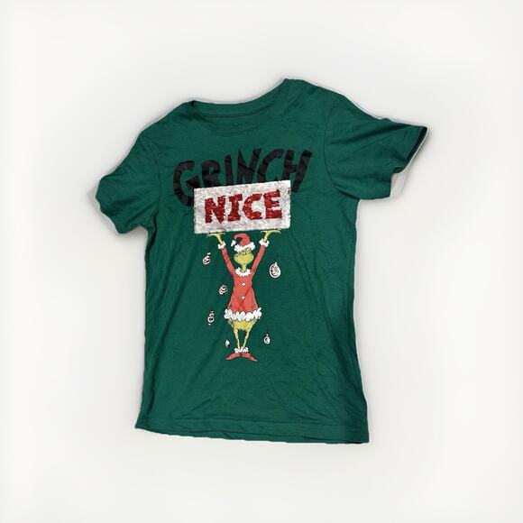 Dr. Seuss'Grinch Naughty/Nice Reversible Sequence T Shirt Girls SmallNew - Picture 1 of 7